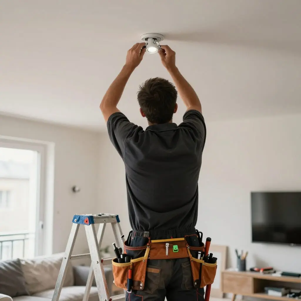 Installation de spots LED dans un salon lors d’un chantier à Dreux