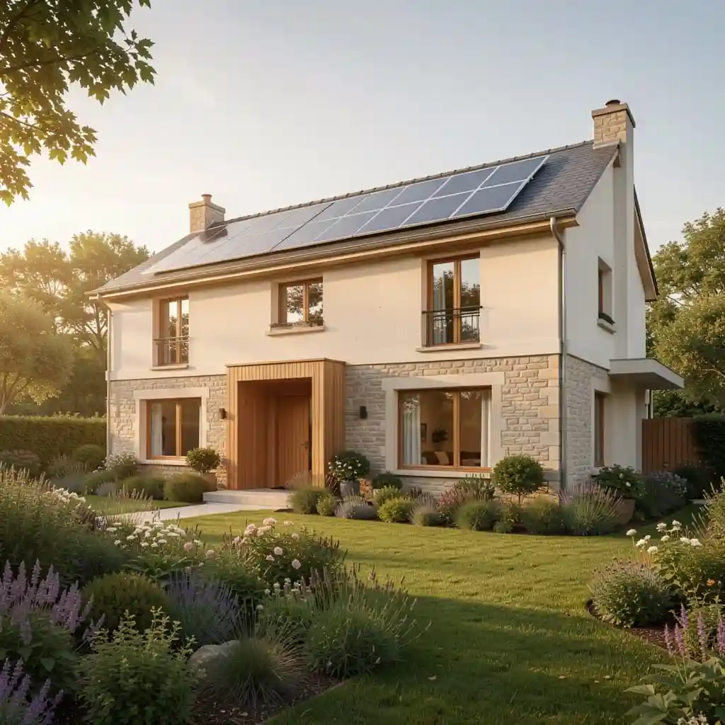 Maison contemporaine rénovée avec isolation performante et panneaux solaires